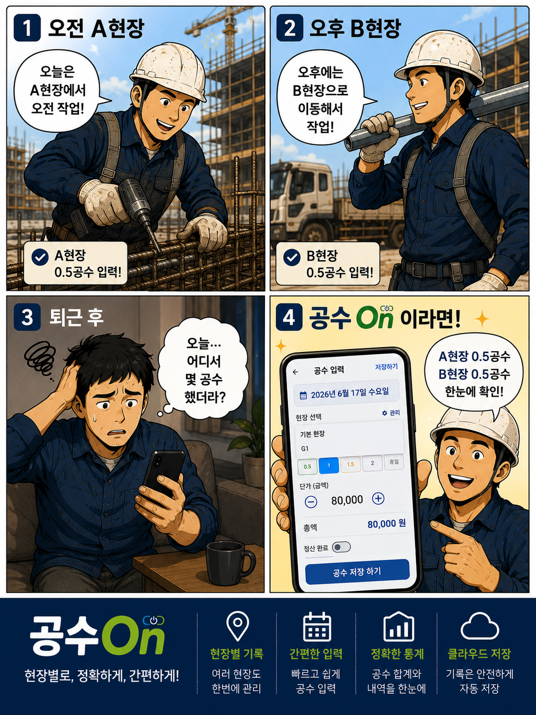 여러 현장도 꼬임 없는 현장별 공수 관리 기능과 공수달력앱 활용법 웹툰